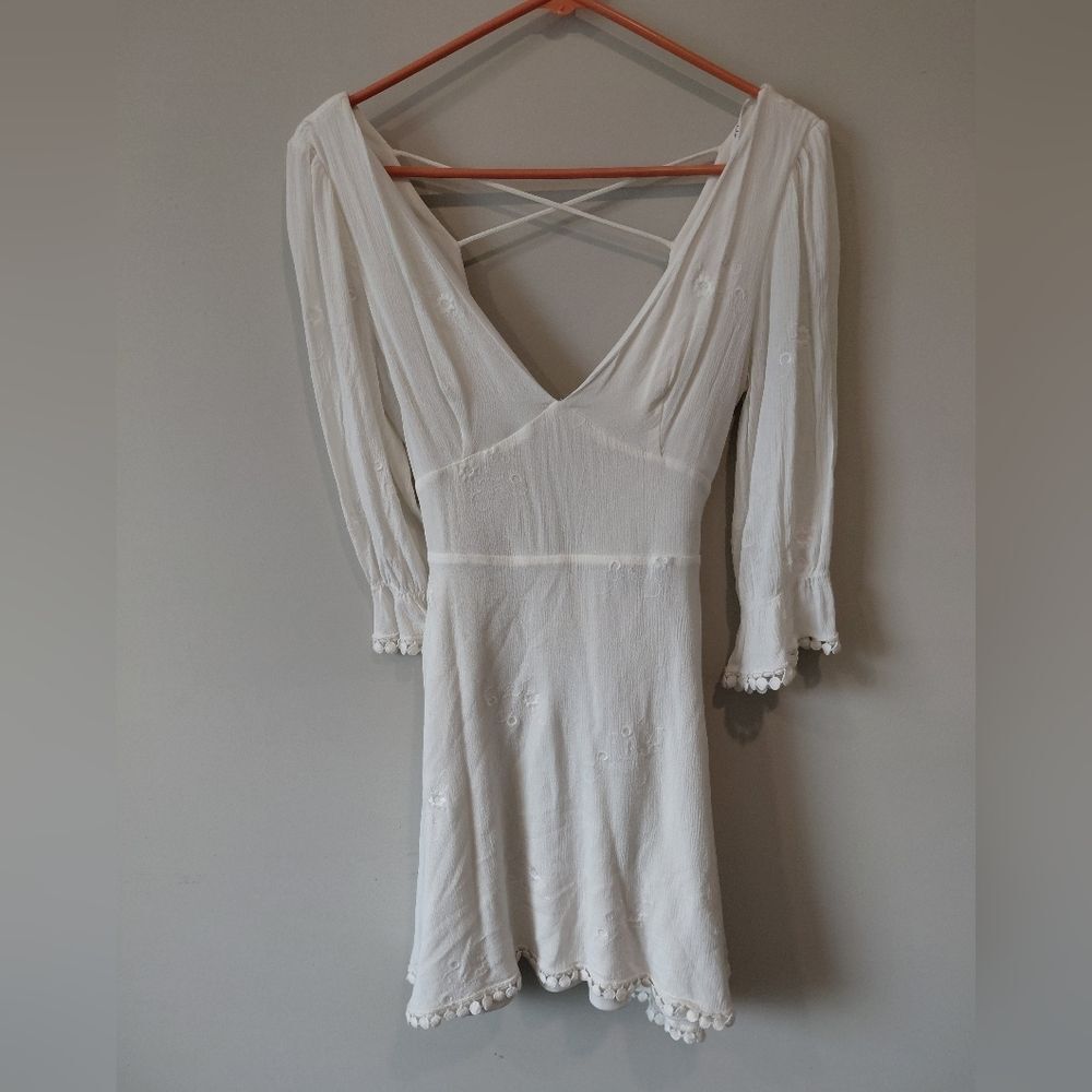 Lulu's White Mini Dress with Embroidered Details